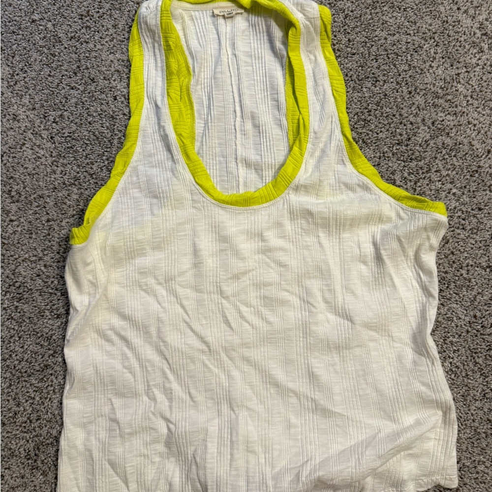 Pilcro White Tank Top with Yellow Trim